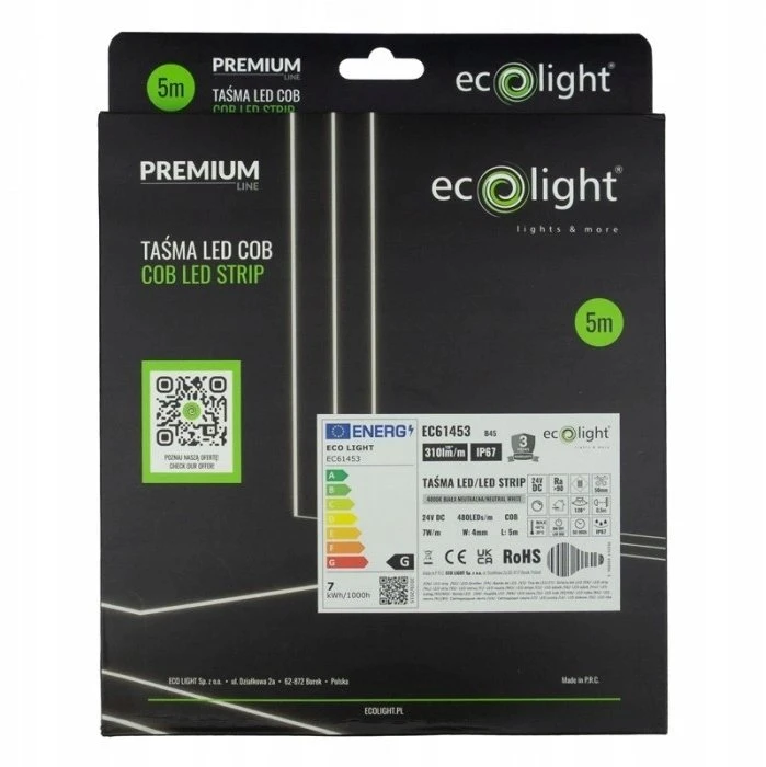 LED juosta Ecolight EcoLight* 24V Neon COB EC61453 480 4000K 7W 310lm/m 120° IP67 5M