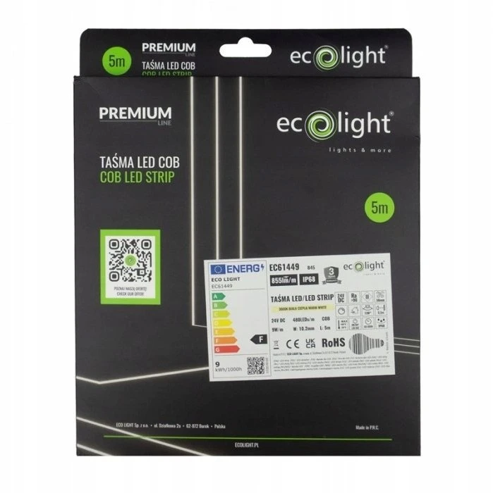 LED juosta Ecolight Neon COB EcoLight* EC61449 3000K 9W 480 855lm/m IP68 5M