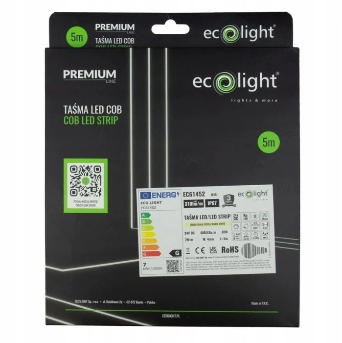 LED juosta Ecolight Neon COB EcoLight* EC61452 480 3000K 7W 310lm/m IP67 120° 5M