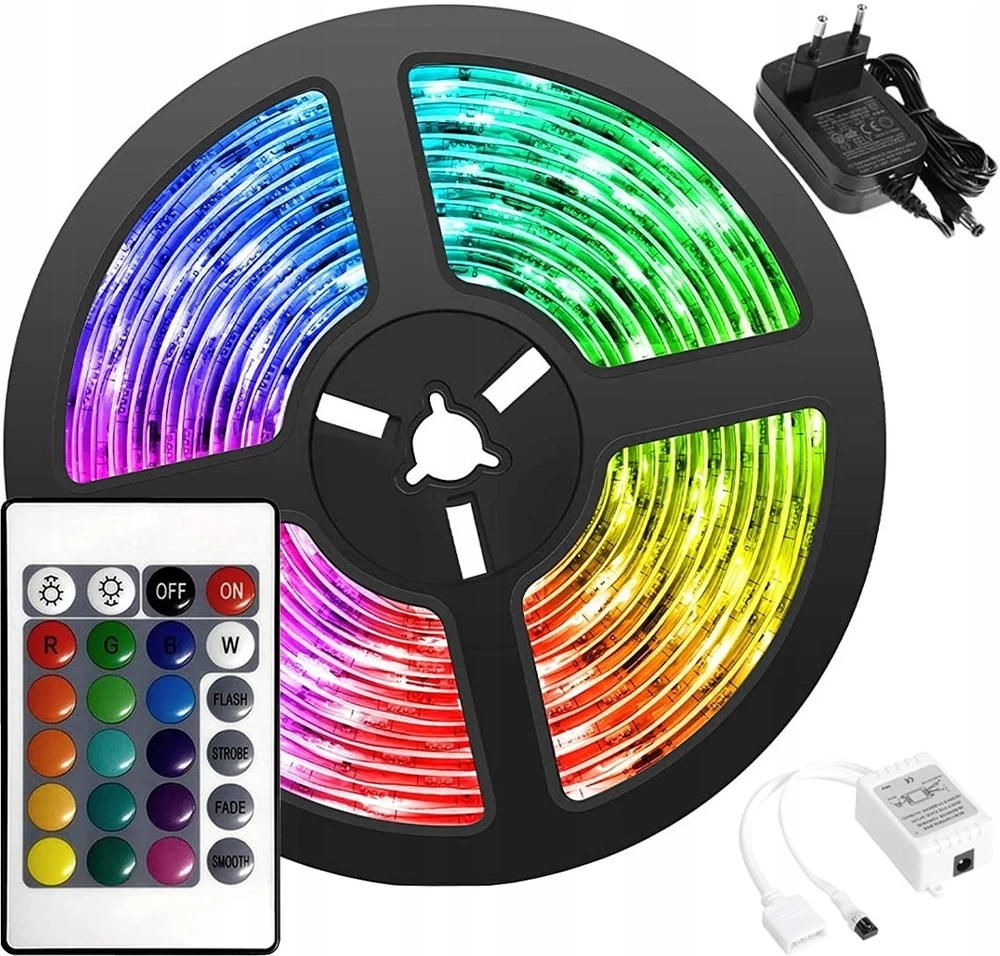Taśma LED Ecolight PS Rinkinys: Sznur diodowy RGB IP65, 300 diod SMD5050, 5m + sterownik + maitinimo šaltinis, RGB.