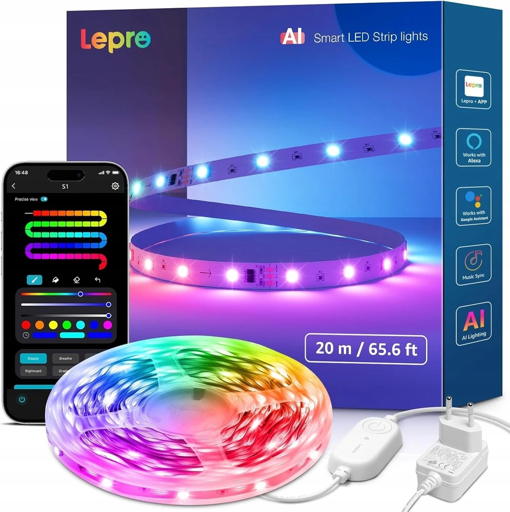 „Lepro S1“ 20 m belaidžio „Bluetooth“ RGBIC LED ausinės