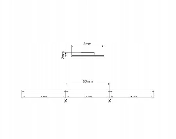 LED juosta 24Vdc, 11W/m, COB 480LED/m, 1100lm, šiltai balta 2700K, IP20, 180°, LED LINE