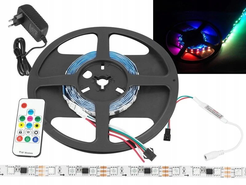 LED juostelė LTC PS Rinkinys: RGB SMD5050 diodų girlianda, 120 diodų, 2m IP20 + valdiklis + maitinimo laidas + nuotolinio valdymo pultas