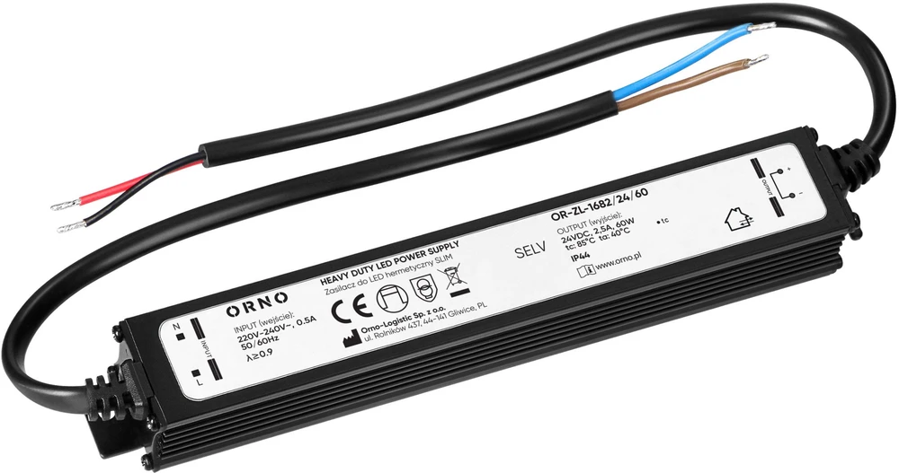 Orno Maitinimo šaltinis LED maitinimo šaltinis IP44, hermetiškas, plonas, 24V, 60W, metalinis korpusas