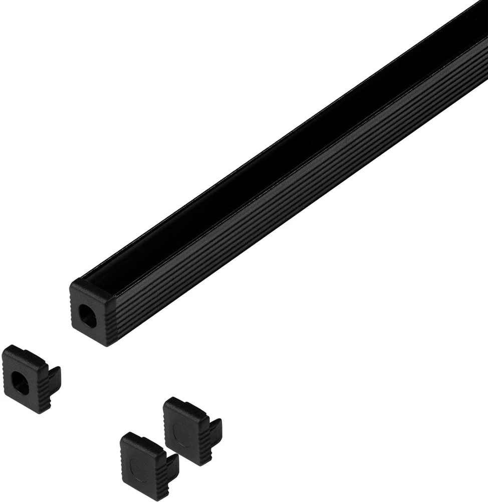 Orno Rinkinys: Komplektas: aliuminio profilis LED juostoms, 2000 x 7,8 x 9 mm, paviršinis montavimas, juodas, juodas dangtelis, 4 galiniai dangteliai