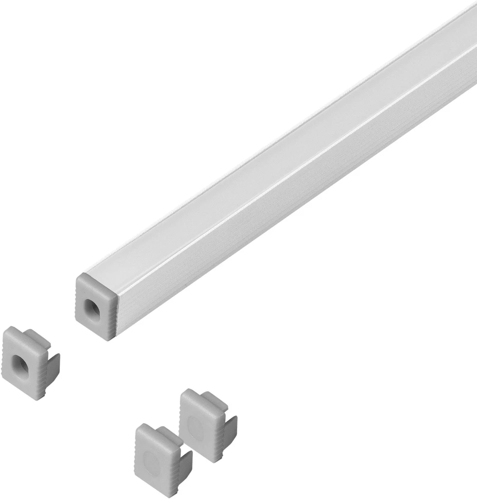 Orno Rinkinys: Komplektas: aliuminio profilis LED juostoms, 2000 x 7,8 x 9 mm, paviršinis montavimas, sidabrinis, matinis dangtelis, 4 galiniai dangteliai