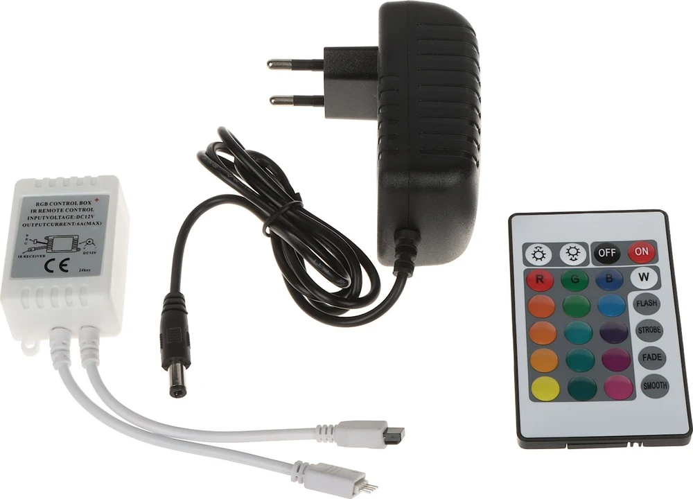 Orno Rinkinys LED juostų rinkinys 12V 30L/m 100lm/m 7.2W/m IP20 RGB 5m + RGB valdiklis + 12V maitinimo šaltinis