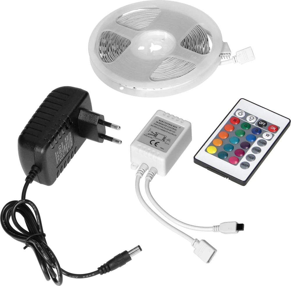 Orno Rinkinys LED juostų rinkinys 12V 30L/m 100lm/m 7.2W/m IP20 RGB 5m + RGB valdiklis + 12V maitinimo šaltinis
