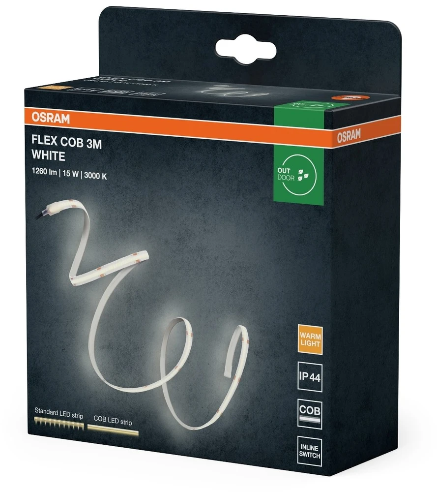 Osram 5W/m LED COB juosta, 3000K, IP44, 3m