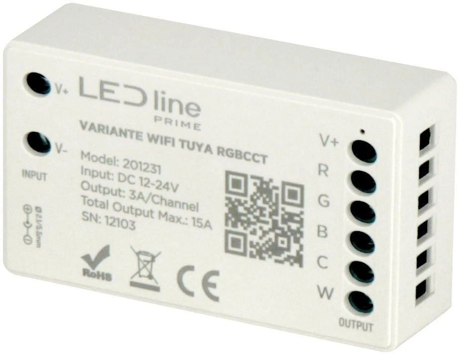 Port Designs LED juostų valdiklis RGB+CCT, 12/24Vdc, 15A, valdomas RF, Wi-Fi, TUYA, LED line PRIME