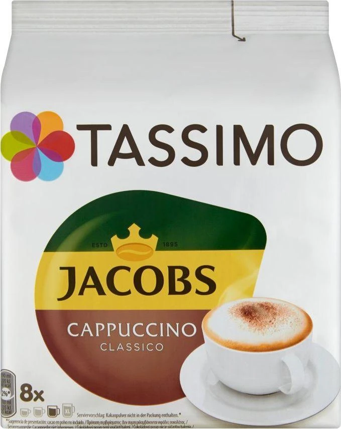 Kavos kapsulės Tassimo Cappuccino Classico (suderinamos su Bosch Tassimo kapsuliniais kavos aparatais), 8+8 vnt.