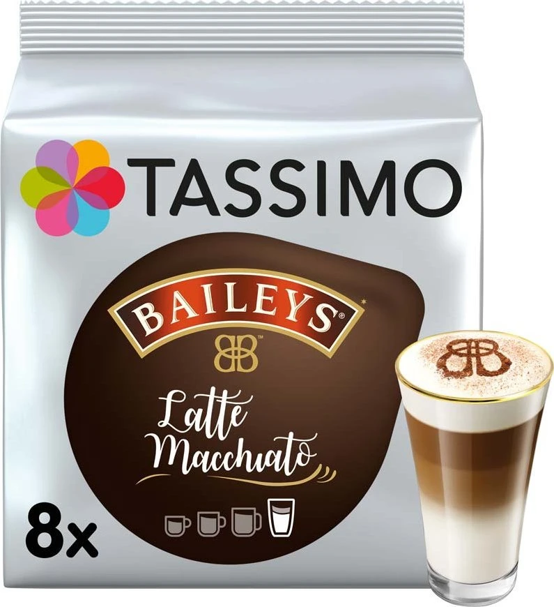 Kavos kapsulės Tassimo Latte Macchiato Baileys (suderinamos su Bosch Tassimo kapsuliniais kavos aparatais), 8+8 vnt.