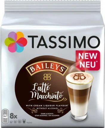 Kavos kapsulės Tassimo Latte Macchiato Baileys (suderinamos su Bosch Tassimo kapsuliniais kavos aparatais), 8+8 vnt.