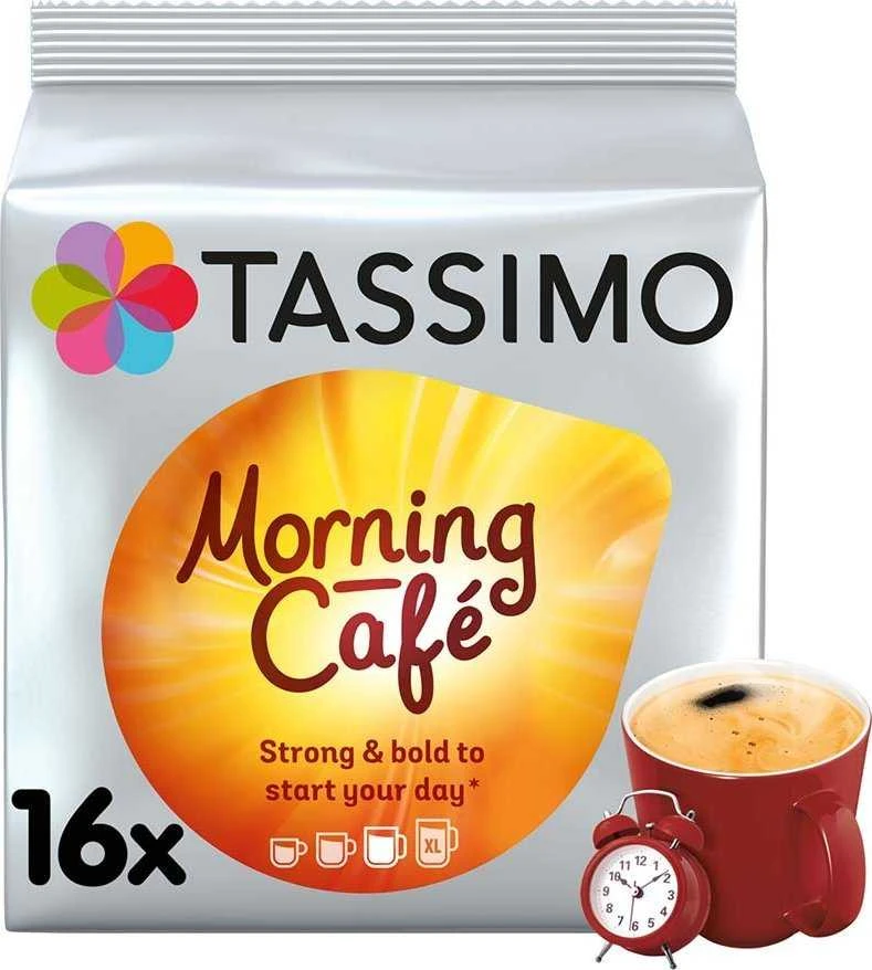 Kavos kapsulės „Tassimo Morning Cafe“ (suderinamos su „Bosch Tassimo“ kapsuliniais kavos aparatais), 16 vnt.