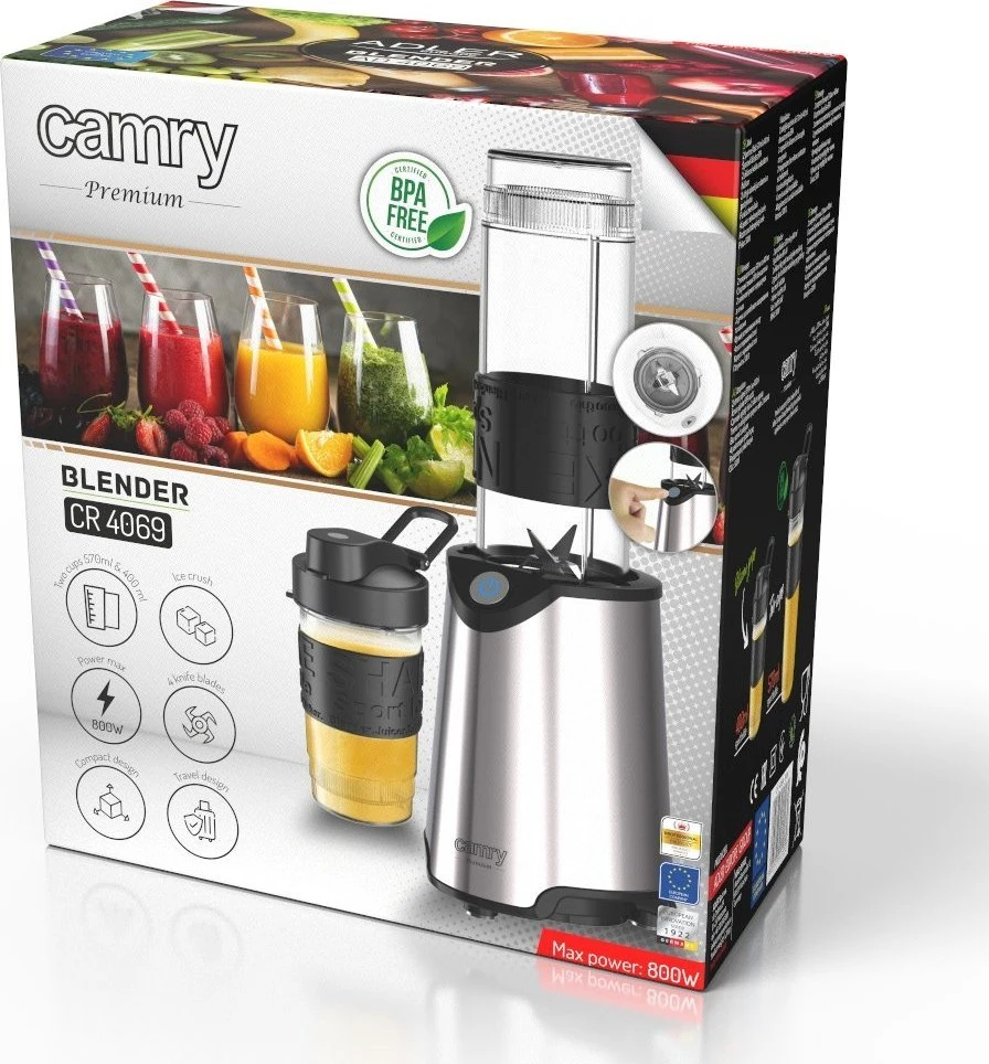 Camry | Asmeninis Maišytuvas | CR 4069i | Stalviršis | 500 W | Stiklainio medžiaga Plastikas | Stiklainio talpa 0,4 + 0,57 L | Ledo smulkinimas | Nerūdijantis plienas