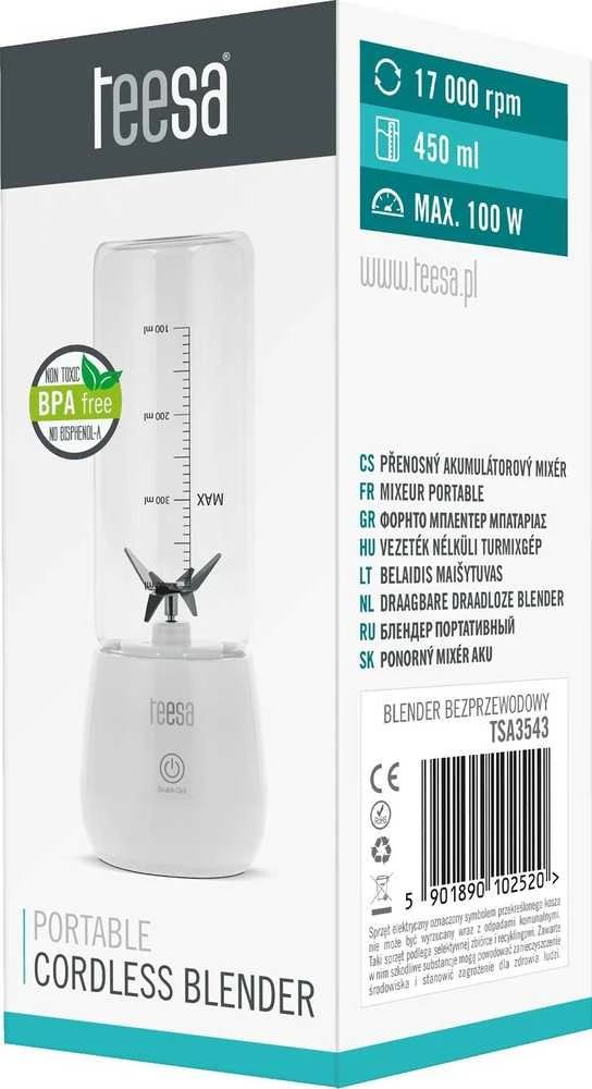 Teesa Belaidis maišytuvas, stiklinis puodelis, 450 ml, 100 W, 6 peiliai