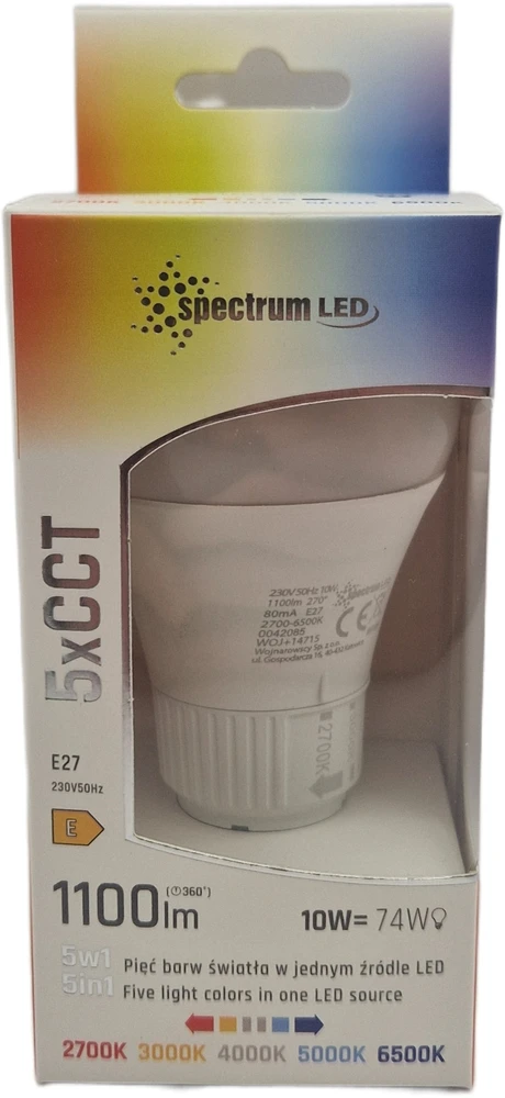 LEMP LED E-27 230V 10W 5CCT SPECTRUM