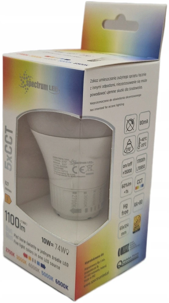 LEMP LED E-27 230V 10W 5CCT SPECTRUM