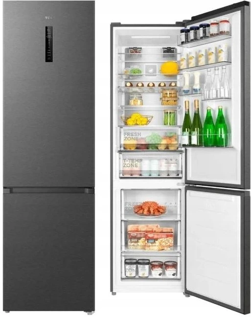 TCL Šaldytuvas | RC382BXC0EU | Energy efficiency class C | Free standing | Combi | Height 203 cm | No Frost system | Šaldytuvas net capacity 265 L | Šaldiklis net capacity 117 L | Ekranas | 35 dB | Inox