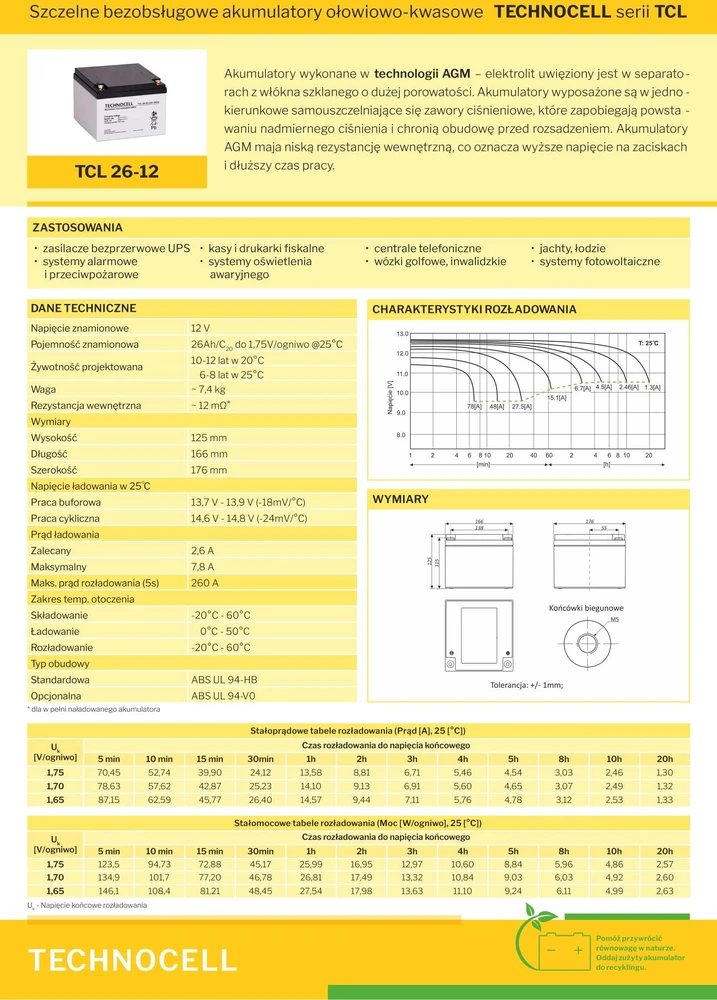 Technocell TCL26-12 TECHNOCELL Akumuliatorius AGM 12V 26Ah