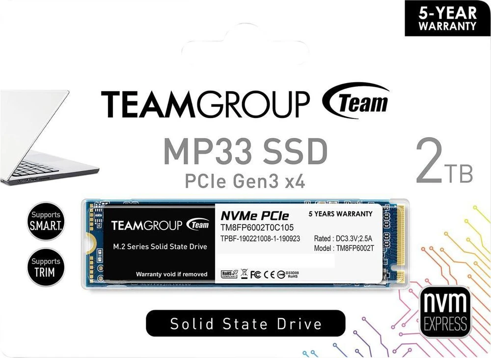 „Team Group MP33“ 2 TB, SSD – PCIe 3.0 x4, NVMe 1.3, M.2 2280