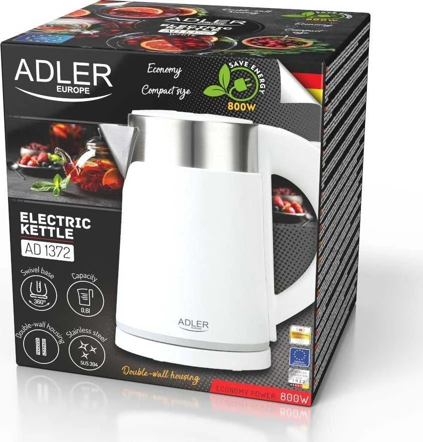 Adler | Virdulys | AD 1372 | Electric | 800 W | 0.6 L | Plastic/Nerūdijantis plienas | 360° rotational base | Baltas