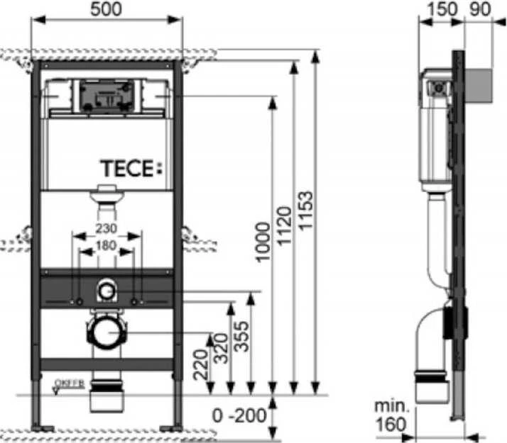 TECE potinkinis unitazo modulis, h-1120 mm