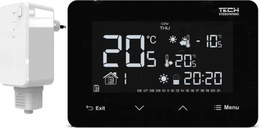 Tech Belaidis kambario valdiklis ST293 V2, dviejų būsenų (stiklinis priekinis skydelis), juodas
