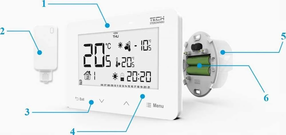 Tech Belaidis kambario valdiklis ST293 V2, dviejų būsenų (stiklinis priekinis skydelis), juodas