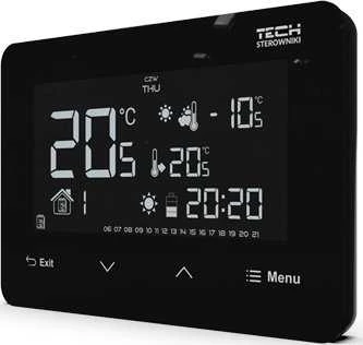 Tech Belaidis kambario valdiklis ST293 V2, dviejų būsenų (stiklinis priekinis skydelis), juodas