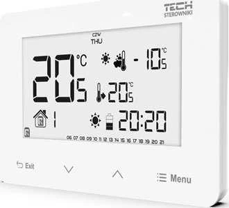 Tech Dviejų būsenų ST293V2 belaidis kambario reguliatorius (priekinis skydelis pagamintas iš stiklo) baltas