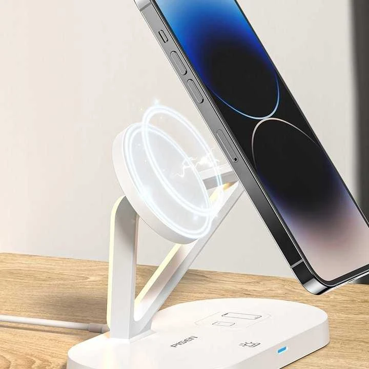 Tech-Protect QI15W-A41 3in1 belaidis įkroviklis su MagSafe for Apple Devices – baltos spalvos