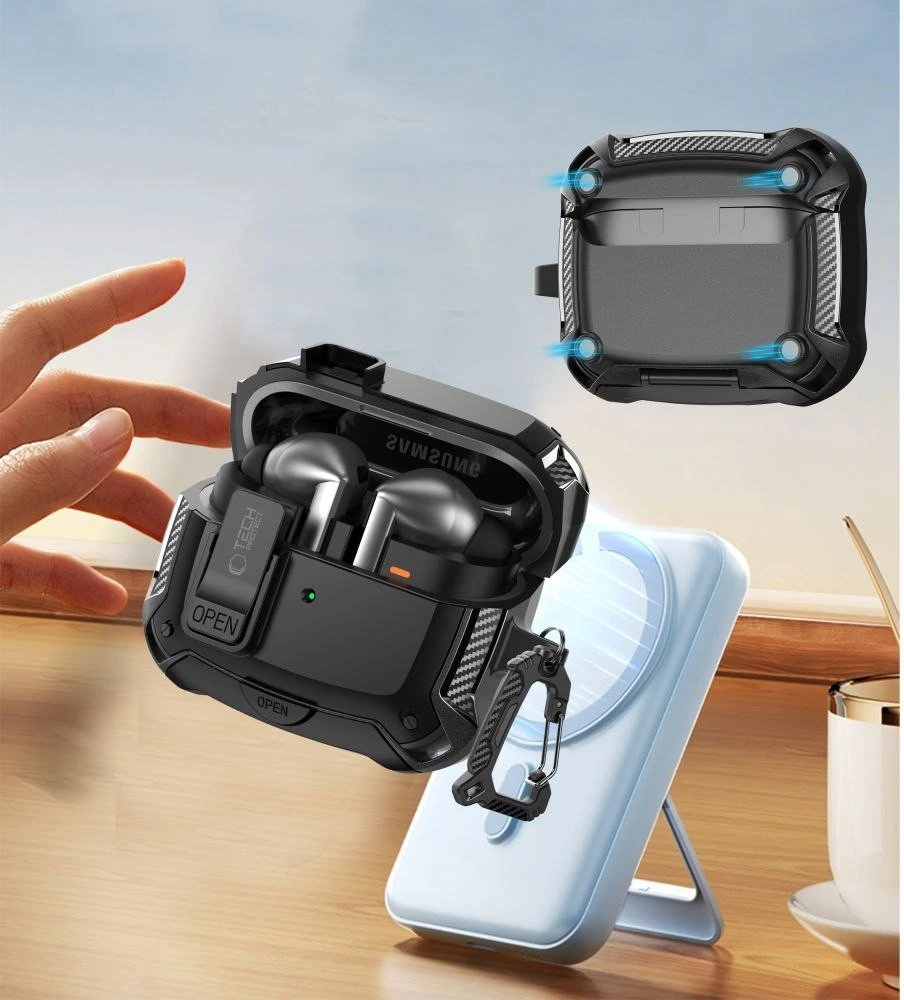Tech-Protect Silicone Hook dėklas skirtas Samsung Galaxy Buds 3 / 3 FE / 3 Pro – juodos spalvos