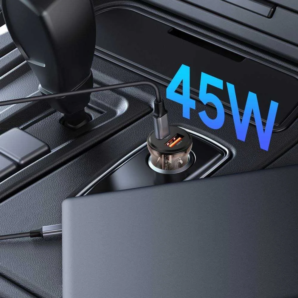 Tech-Protect CC01 45W 2 prievadų USB-A / USB-C automobilinis įkroviklis - Juodas