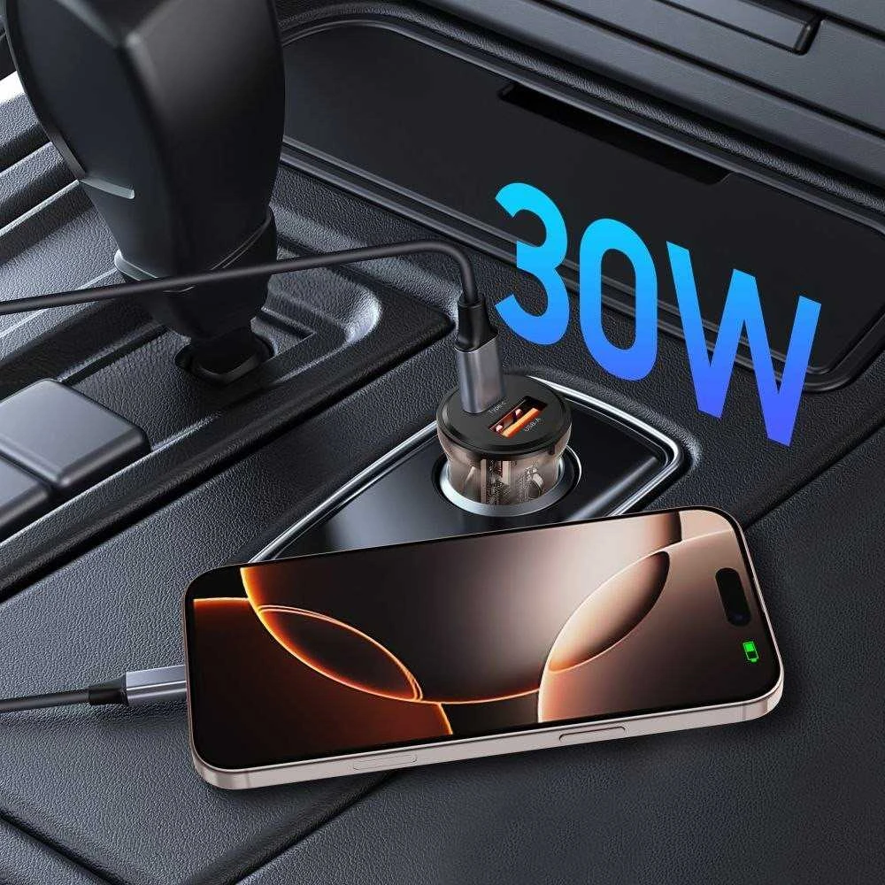 Tech-Protect CC01 30W 2 prievadų USB-A / USB-C automobilinis įkroviklis - Juodas