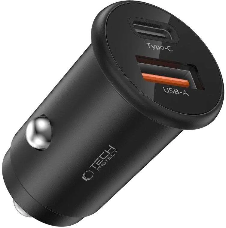 Tech-Protect CC02 35W automobilinis įkroviklis su 2 prievadais USB-C / USB-A - Juodas