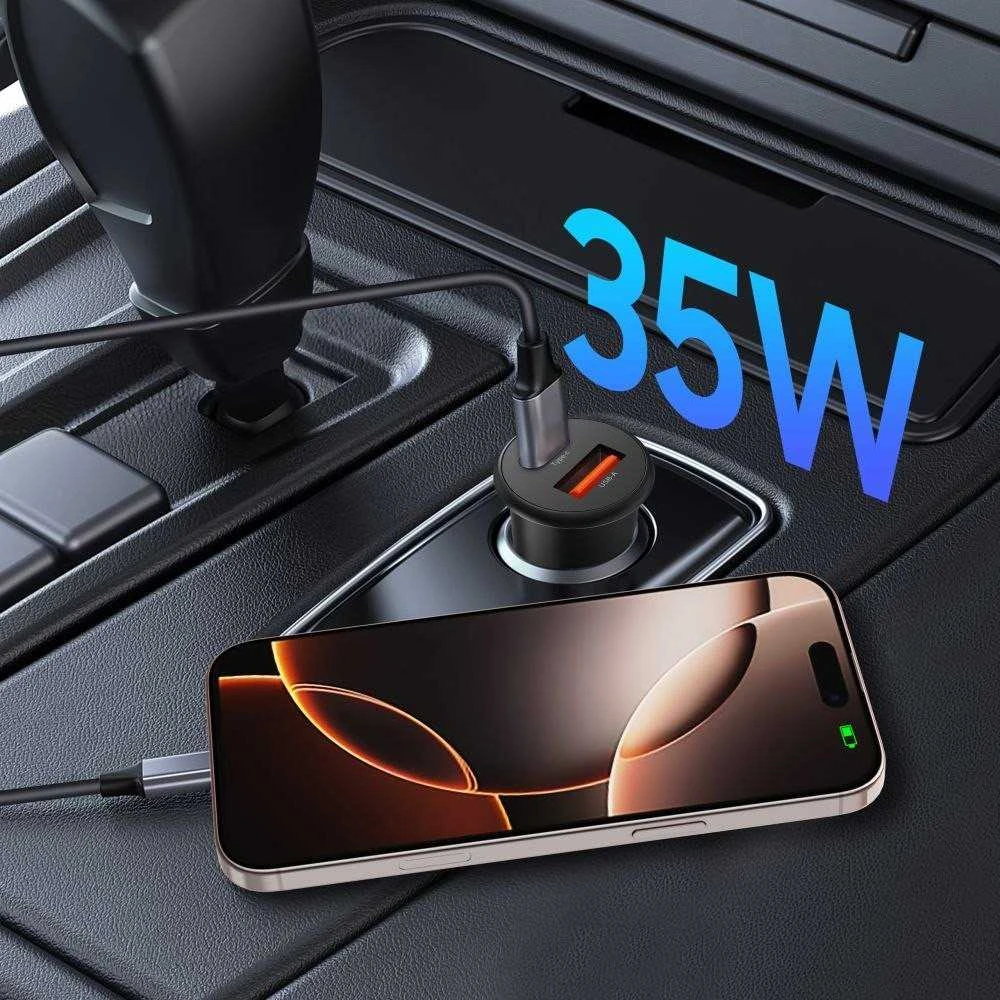 Tech-Protect CC02 35W automobilinis įkroviklis su 2 prievadais USB-C / USB-A - Juodas
