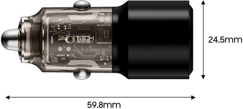 „Tech Protect CC03“ 2 prievadų PD100W automobilinis įkroviklis - juodas