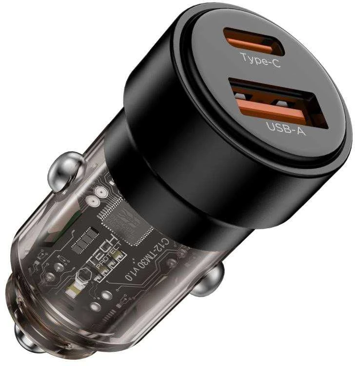 „Tech Protect CC03“ 2 prievadų PD75W automobilinis įkroviklis - juodas