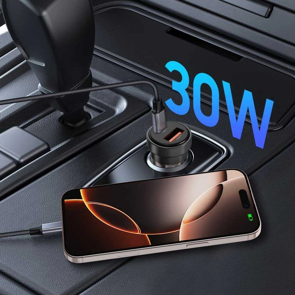 Tech-Protect CC03 30W 2 prievadų USB-A / USB-C automobilinis įkroviklis - Juodas