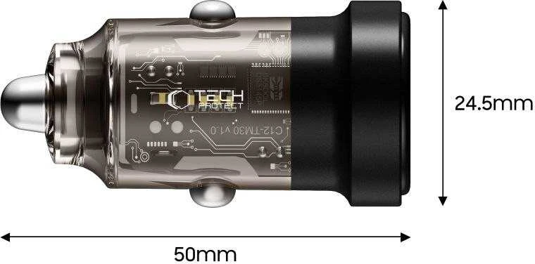 Tech-Protect CC03 30W 2 prievadų USB-A / USB-C automobilinis įkroviklis - Juodas