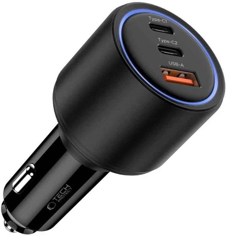 „Tech Protect CC04“ 3 prievadų PD175W automobilinis įkroviklis - juodas