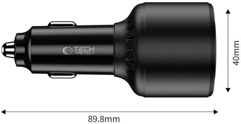 „Tech Protect CC04“ 3 prievadų PD175W automobilinis įkroviklis - juodas