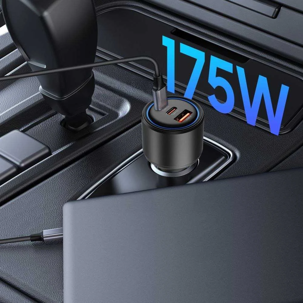 „Tech Protect CC04“ 3 prievadų PD175W automobilinis įkroviklis - juodas