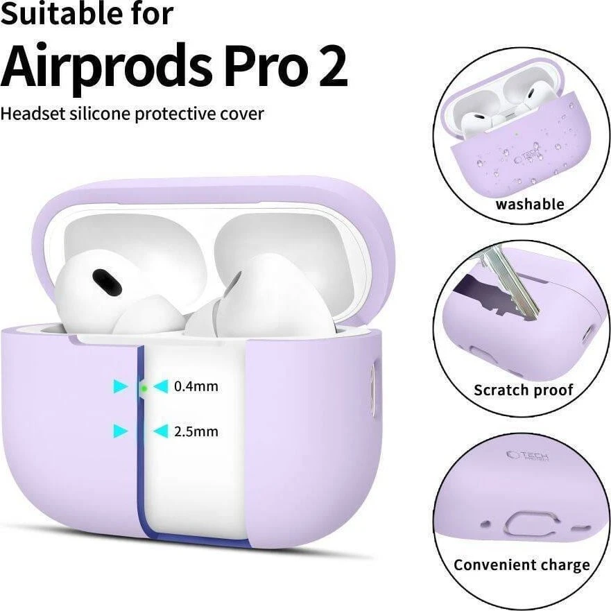 Apple AirPods Pro 1 / 2 Tech-Protect silikoninis dėklas ausinėms levandų spalvos
