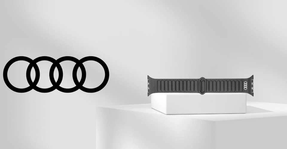 apyrankė Audi Logo Synthetic Leather Magnetic Ring for Apple Watch 44/45/46/49mm juodos spalvos