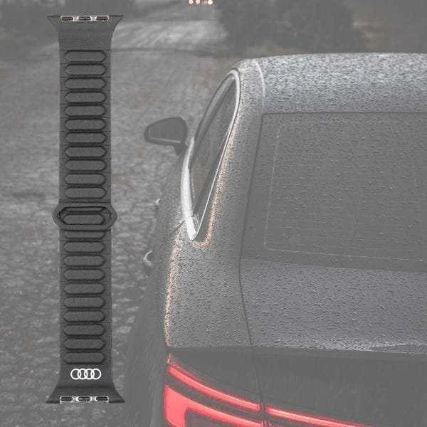 apyrankė Audi Logo Synthetic Leather Magnetic Ring for Apple Watch 44/45/46/49mm juodos spalvos