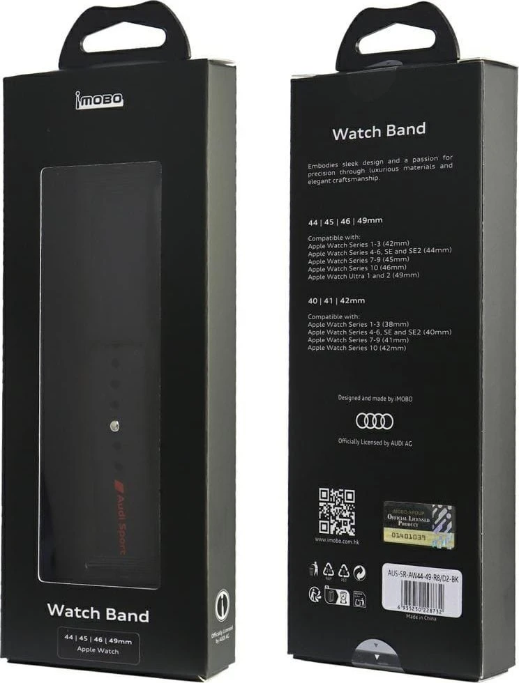 apyrankė Audi Sport Raudona Logo Silicone Watch apyrankė for Apple Watch 44/45/46/49mm juodos spalvos