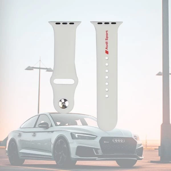 apyrankė Audi Sport Raudona Logo Silicone Watch apyrankė for Apple Watch 44/45/46/49mm baltos spalvos