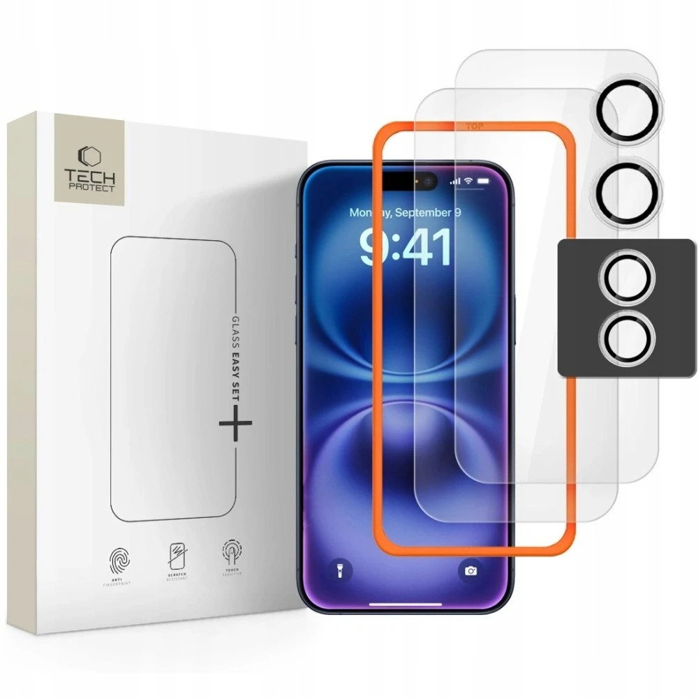 Tech-Protect Easy Set+ 3-pack apsauginis stiklas skirtas Apple iPhone 17 – transparent